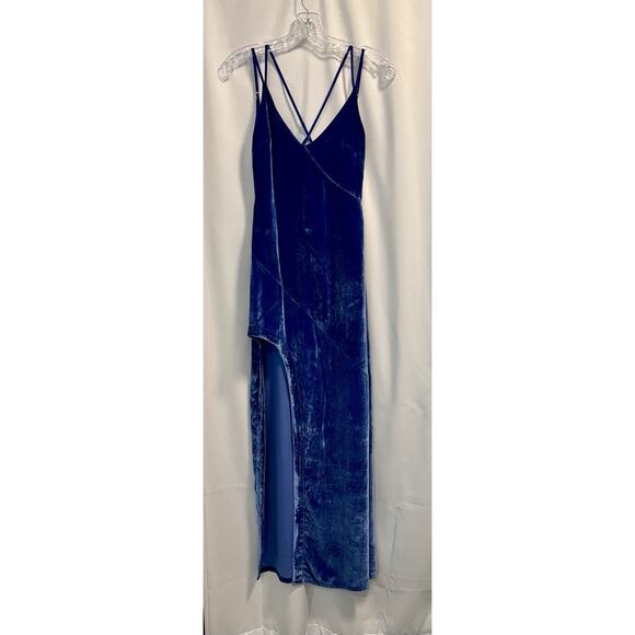 For Love & Lemons | NWT Nadine Velvet Side Slit Maxi Strappy Blue Dress - XS - Picture 2 of 11